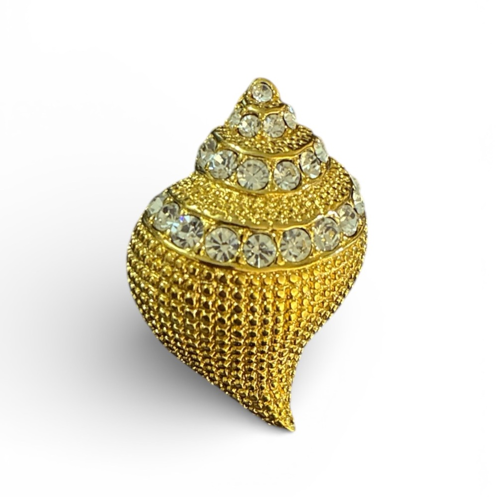 Kenneth J Lane Gold Rhinestone Conch Shell Brooch/Necklace Pendant